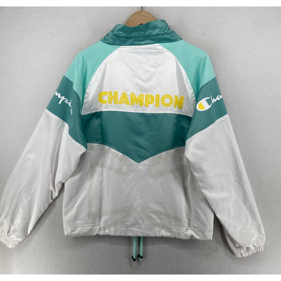 CHAMPION Jacket Mens S Big C Windbreaker Colorblock Reflective Pullover Green - Picture 3 of 15